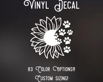 Paw Print Sunflower Decal | 83 Color Choices| Indoor/Outdoor Use