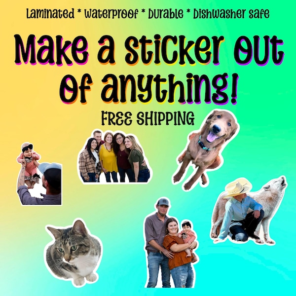 Custom photo stickers - personalized waterproof decals for laptops, mirrors, tumblers, and more