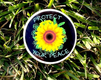 Pegatina de girasol "Protege tu paz": Calcomanía impermeable para la salud mental
