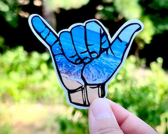 Hang loose ocean sticker - vinyl waterproof decal for tumblers, laptops, mirrors, and more