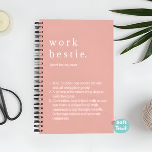 Quaderno e tazza "Work Bestie" / Regalo di addio divertente abbinato / Regalo per il migliore amico del lavoro / Quaderno per collega di lavoro / Copertina flessibile / Morbido al tatto / Regalo per nuovo lavoro