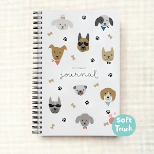 Libreta A5 personalizada con diseño de perro, tapa blanda, para amantes de los perros, kawaii, para amigos, para hijas, con espiral, adorable, con forma de cachorro, listas de tareas, tapa blanda.