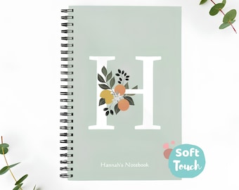 Personalized Sage Green Initial Notebook: Floral A5 Journal
