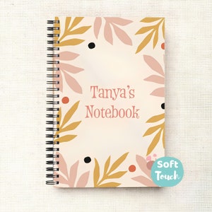 Quaderno personalizzato floreale astratto A5/Brossura/Soft touch/Diario/Foglie tropicali/Botanico/Quaderno a spirale personalizzato/Colore pastello