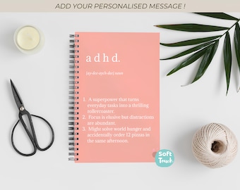 Carnet de notes personnalisé TDAH - Cadeaux amusants pour le TDAH - Cadeaux pour neurodivergents - Neuroépice - Journal à spirales A5