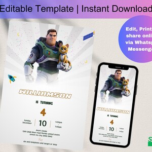 Editable Buzz Lightyear Birthday Invitation, Printable Birthday Invitation, Buzz Invitation, Digital Kids 5x7 Invite, Canva, D0106