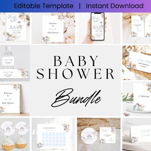 Boho Bear Baby Shower Invitation Template Gender Boy Baby Shower Invite Printable Editable We Can Bearly Wait, Instant Download, D0003