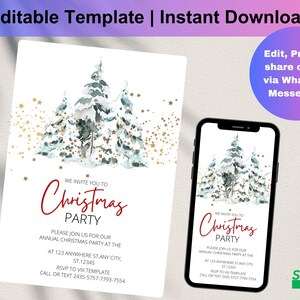 Editable Christmas Party Invitation, Christmas Party Invitation, Electronic Invitation, Printable Template, Christmas Invitation Download