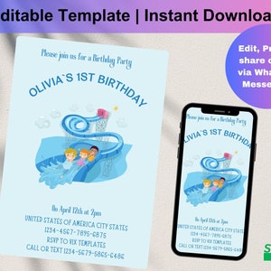 Water Slide Birthday Invitation, Water Slide Party Invitation, Water Slide Invitation, Water Splash Bash, Summer Birthday Invitation, D0220