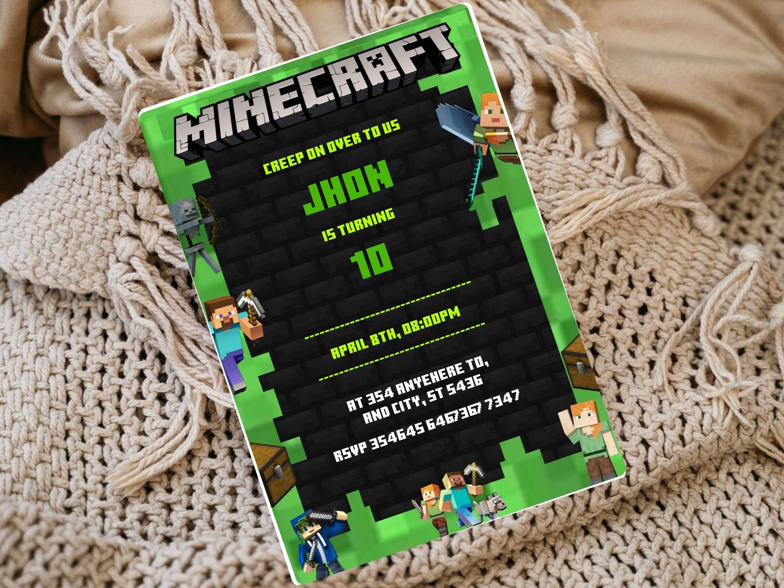 Invitación de cumpleaños editable de Minecraft Invitación editable de ...