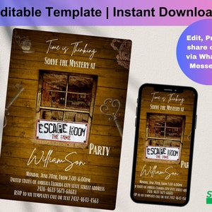 Editable Silver Surprise Party Birthday Party Invitation Template with Matching Smartphone Invite, D0173