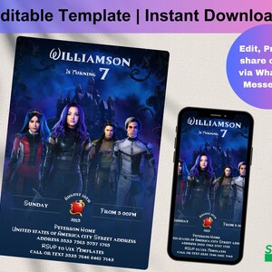 Editable Descendants Birthday Invitation Template, Printable Birthday ...