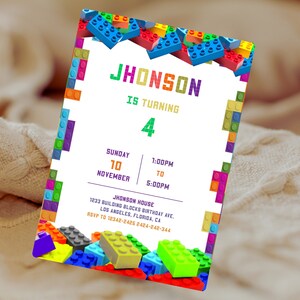 Building Blocks Birthday Invitation with Photo | Building Bricks Kids Birthday Party Invite | Editable | Printable Template | D0061