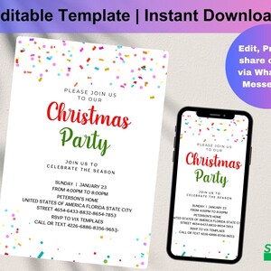 Christmas Party Invitation , Kids Christmas party invitation , Editable Christmas Party Invitation, Christmas party invite download, D0190