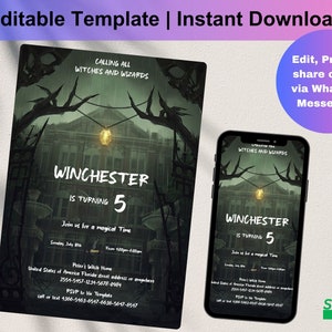 Editable Wizard Birthday Invitation Template, Printable Magical Birthday Party Invitations, Digital Kids Party Invite, Boys & Girls, D0172