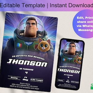 Editable Buzz Lightyear Birthday Invitation, Printable Birthday Invitation, Buzz Invitation, Digital Kids 5x7 Invite, Canva, D0103