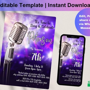 Instant Download, music birthday party, Printable Sing 2 Birthday Invitation, karaoke girl birthday invite,editable singer invitation, D0204
