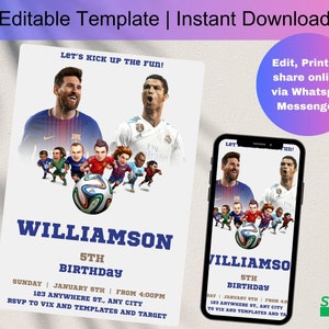 Editable Soccer Birthday Invitation Digital, Soccer Party Invite, Football Birthday Evite, Editable in Canva Printable Download, D0134