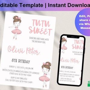 Ballerina Birthday Invitation, Ballerina Invitation, Ballet Birthday, Swan Ballerina Birthday, Tutu Birthday, Tutu Invite Swan Ballet, D0219