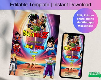 Modèle modifiable d'invitation d'anniversaire Dragon Ball | modèle numérique fête d'enfants, invitation garçons, impression modifiable | Téléchargement instantané, D0136