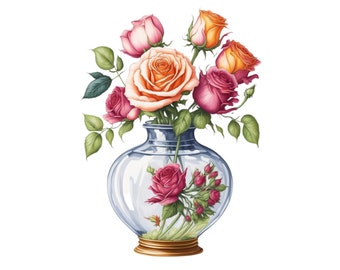 Vase mit Blumen Clipart - 10 PNG Blumengrafiken (Digitaler Download)