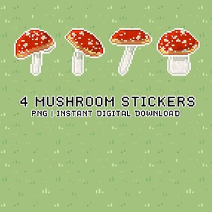 4 Digital Mushroom Stickers | Digital Planning | Pixel Art | Videogame Art