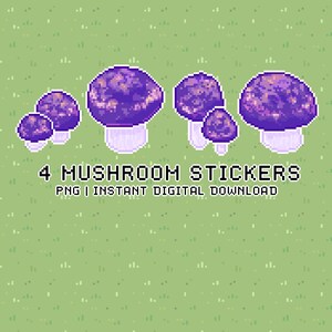4 Digital Mushroom Stickers | Digital Planning | Pixel Art | Videogame Art
