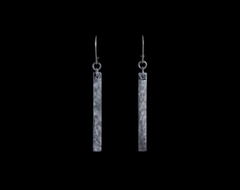 100% Sterling Silver Water Pattern Long Bar Earrings