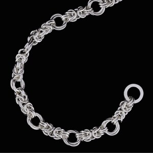Sterling Silver Byzantine Rose Chain-Maille Weave Pattern Bracelet