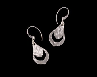 100% Sterling Silver Swirl Texture Water Pattern Earrings - hand cut