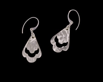 100% Sterling Silver Swirl Texture Water Pattern Earrings - hand cut