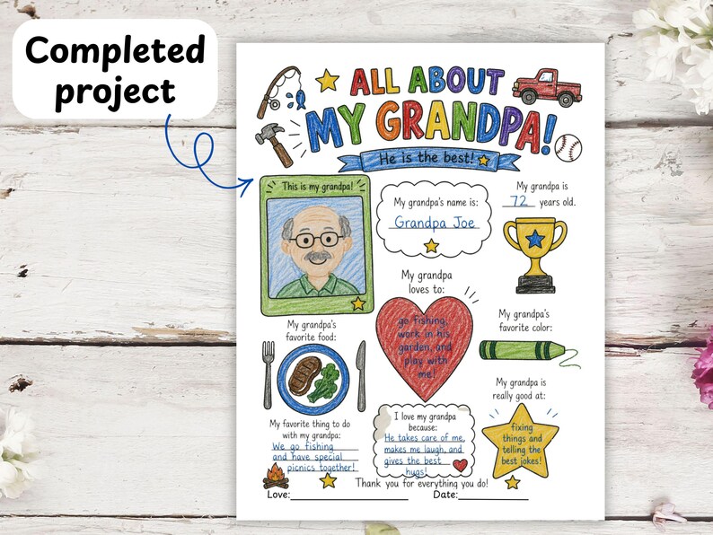 Grandpa kid survey.  Grandpa fact sheet. Printable for grandpa.