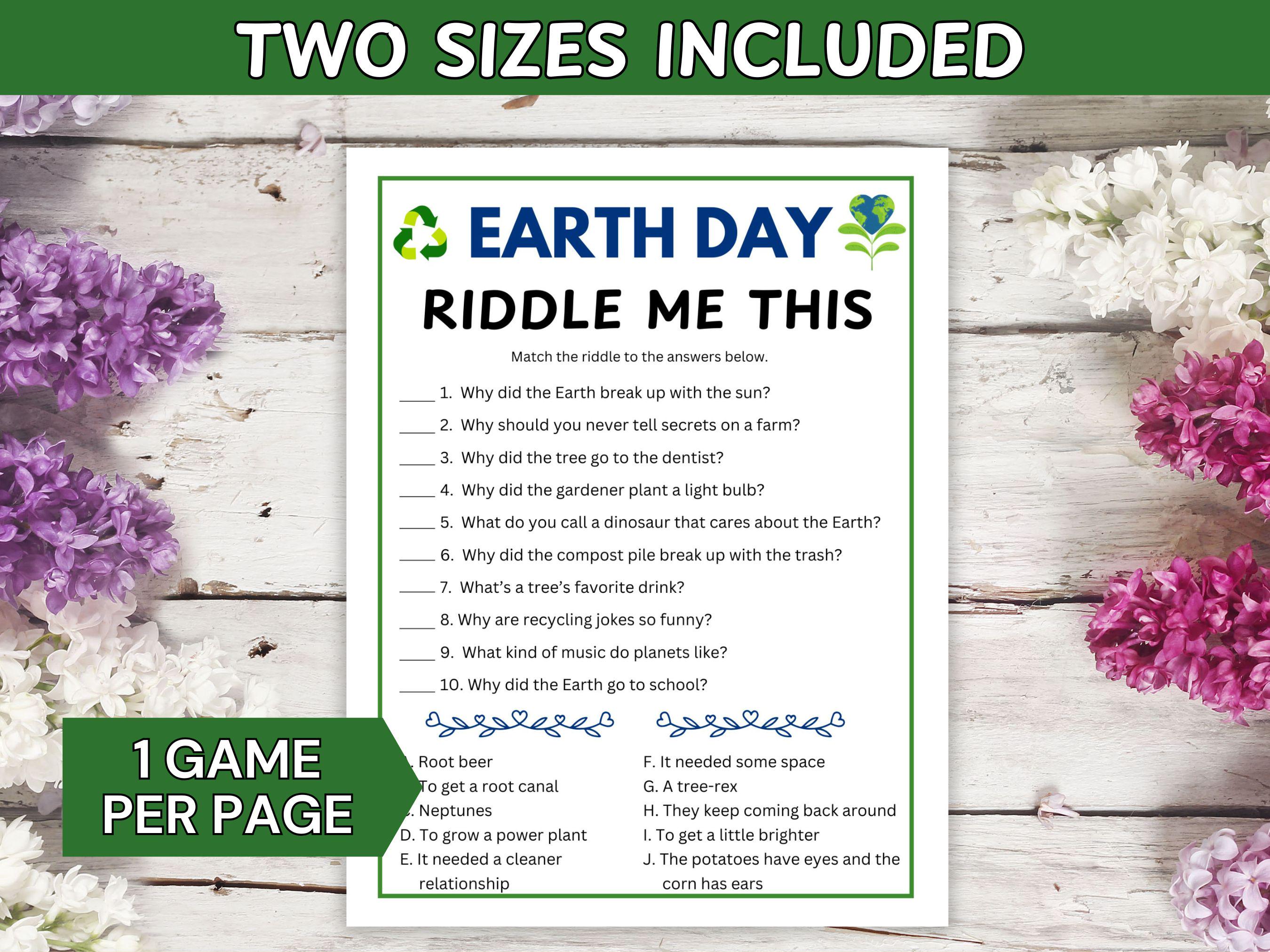 Earth Day Math Riddles Earth Day Riddles Game Printable for Kids | Classroom Worksheet ...