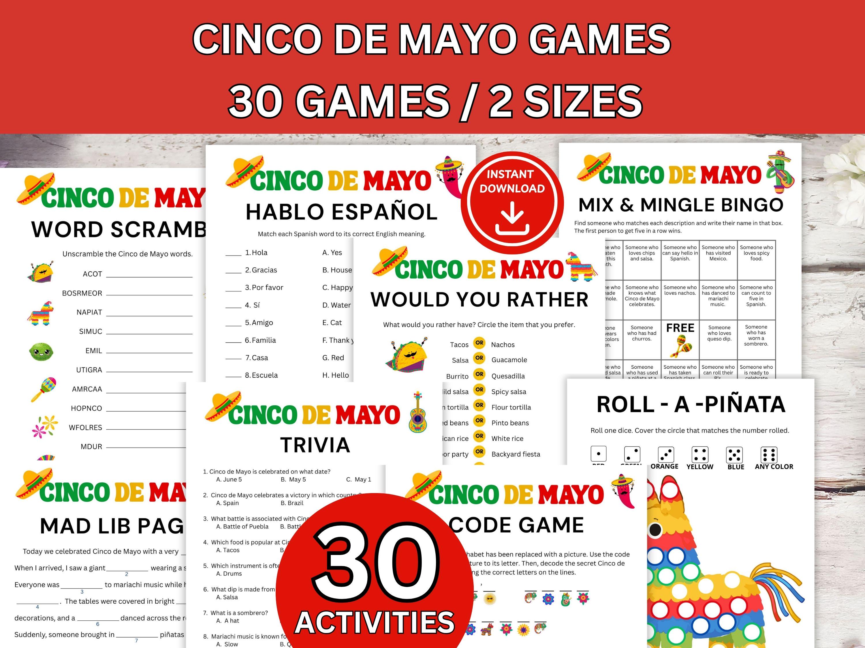 Cinco De Mayo Games Bundle | Printable Party Game | Classroom ...