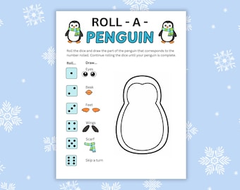 Roll a Penguin Game, Printable Winter Activity for Kids