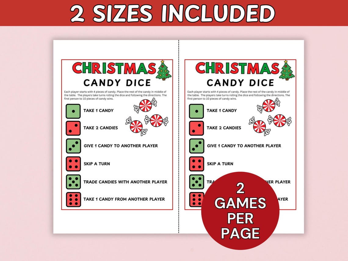 Candy Dice Game, Holiday Activity for Kids, Printable Party Game - Etsy