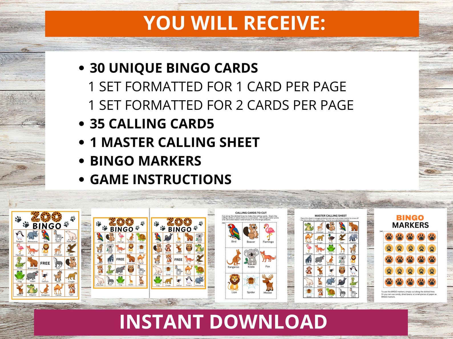 Zoo Animal Bingo Game: 30 Printable Cards (digital Download) - Etsy