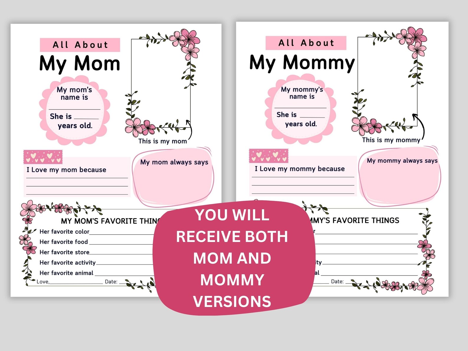 All About My Mom, Printable All About Mom Questionnaire, Mother's Day Gift, Mom's Birthday Gift ...