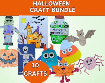 Halloween Craft Bundle for kids: Skeleton, Frankenstein, Monster, Pumpkin, Potion Jar, Spider, Bat, Haunted House, Candy Corn, Leaf Crafts
