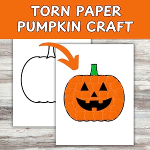 Torn Paper Pumpkin Craft, Pumpkin Craft for Kids, Halloween Craft, Fall Craft, Halloween Activity, Preschool Craft, Pumpkin Template