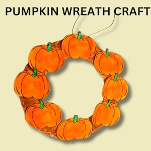Pumpkin Wreath Craft, Printable Fall Craft for Kids, Halloween Craft, Thanksgiving Craft, Fall Activity, Halloween Activity, Fall Wreath