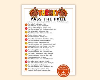 Turkey Pass the Prize, Thanksgiving Game, Friendsgiving Party Game, Fall Group Activity