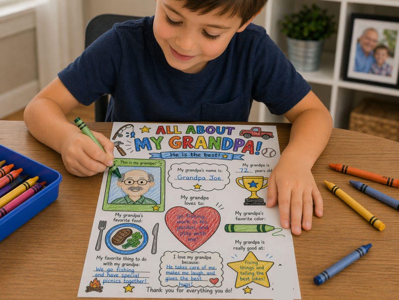 Kid coloring grandpa gift