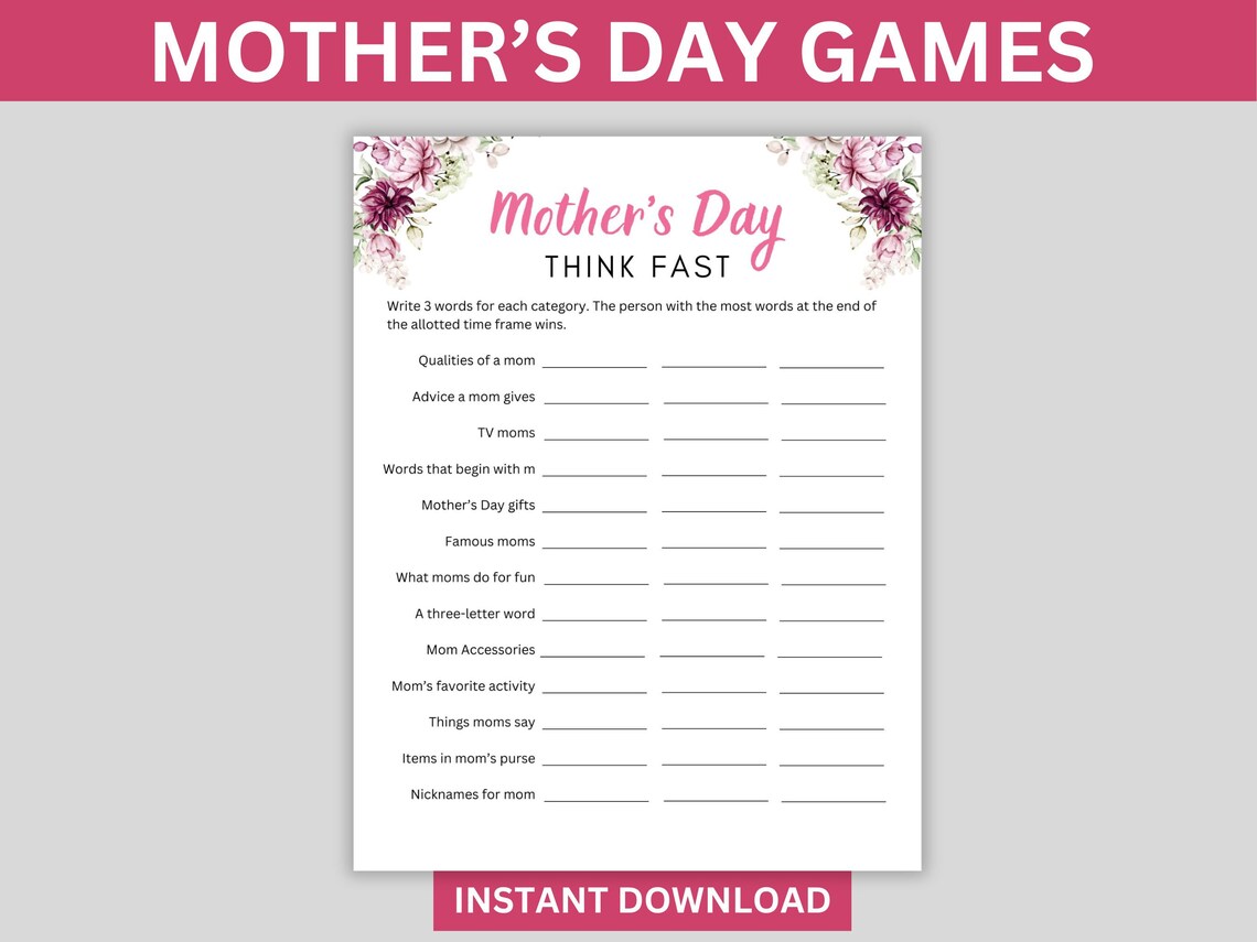 Mother's Day Games Printable Mother's Day Party Games, Mother's Day ...