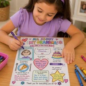 A girl coloring a grandma gift.