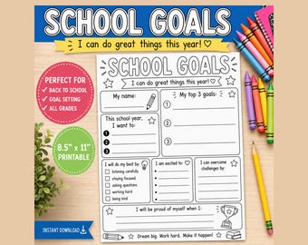 School Goals Worksheet | Back to School Goal Setting Activity | Classroom Printable | Growth Mindset
