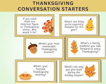 Thanksgiving Conversation Starter Cards: Holiday Dinner Activity (PDF)