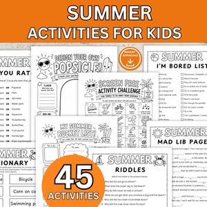 Páginas de actividades de verano para niños, paquete de diversión de verano, hojas de actividades, juegos, manualidades, rompecabezas.