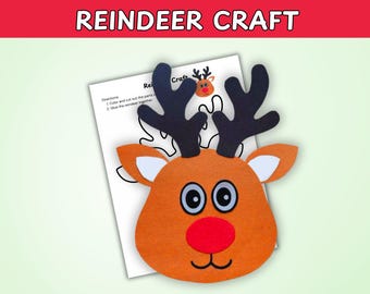 Reindeer Craft for Kids, Christmas Activity, Winter Art Project, Holiday Cut and Paste