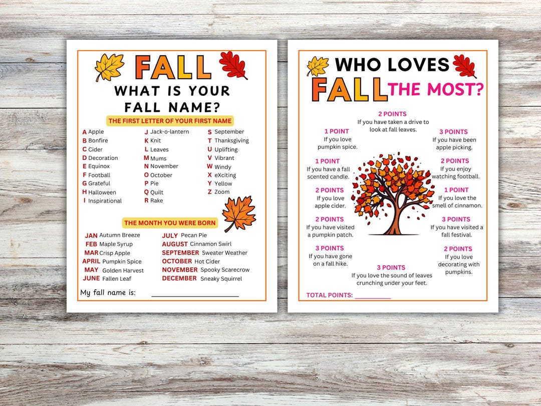 What is Your Fall Name Game, Who Loves Fall the Most Activity, Autumn ...